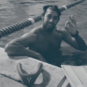 Bas giving an okay sign in the swimming pool